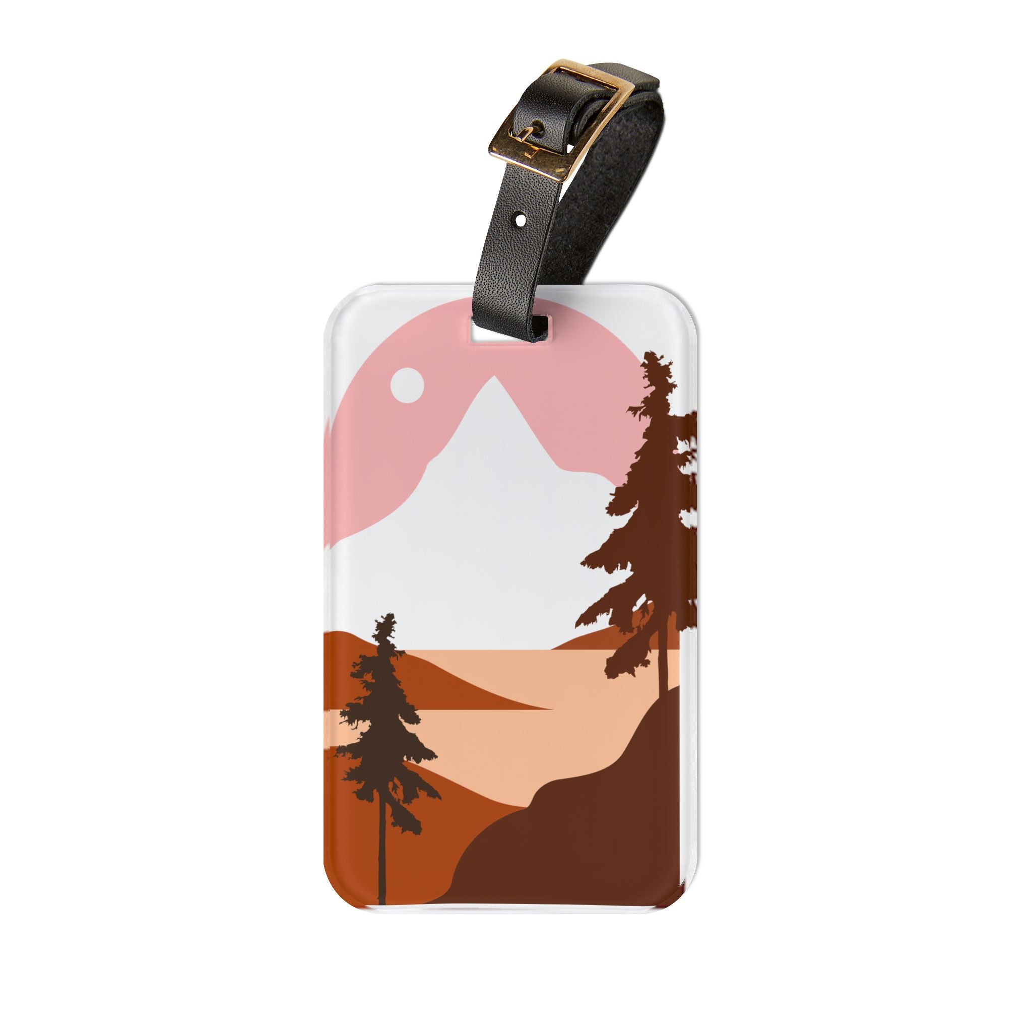 Scenic Sunset Mountains Luggage Tag — Retro Pink & Terracotta Travel ID