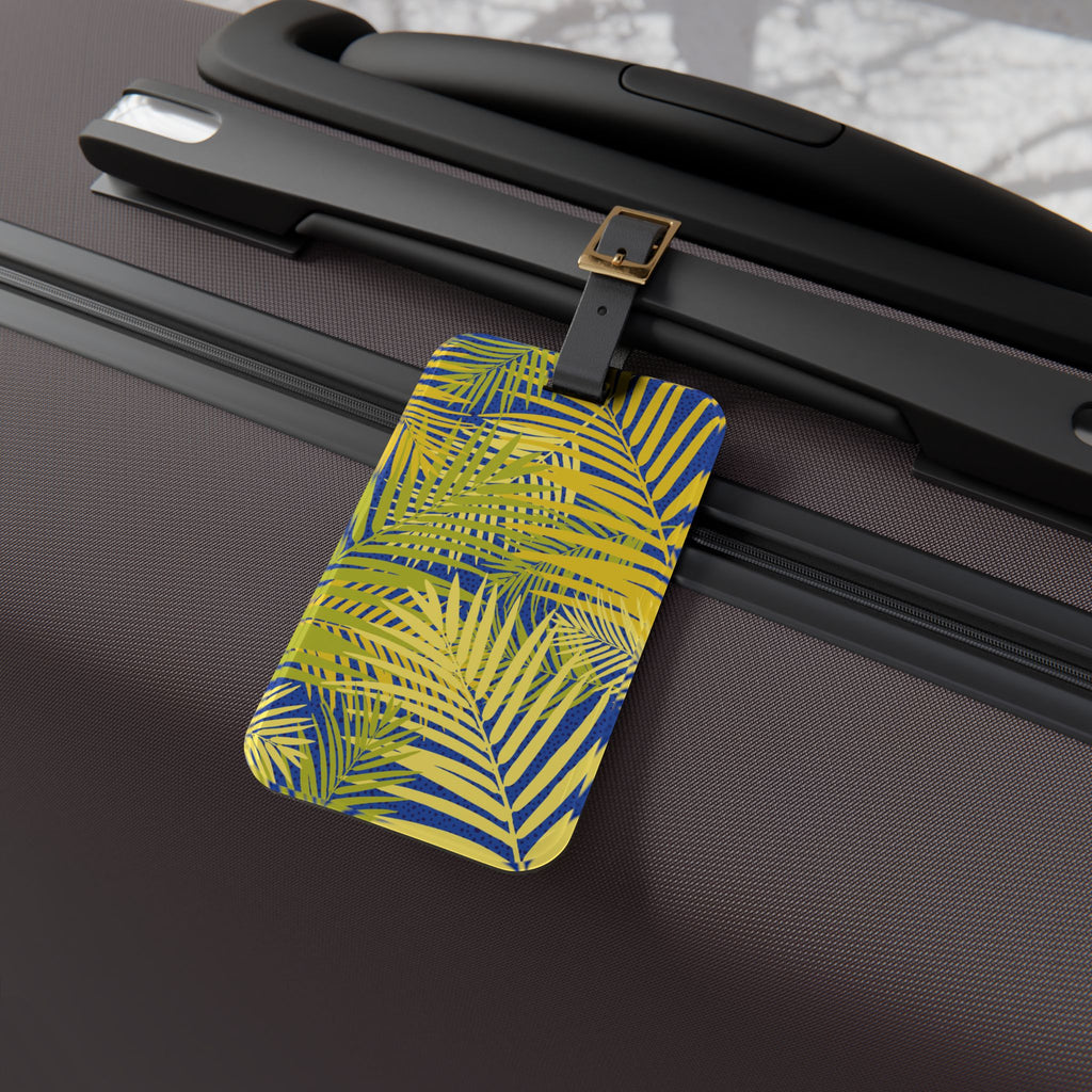 Tropical Palm Luggage Tag — Yellow Leaf Travel ID for Beach Vacations