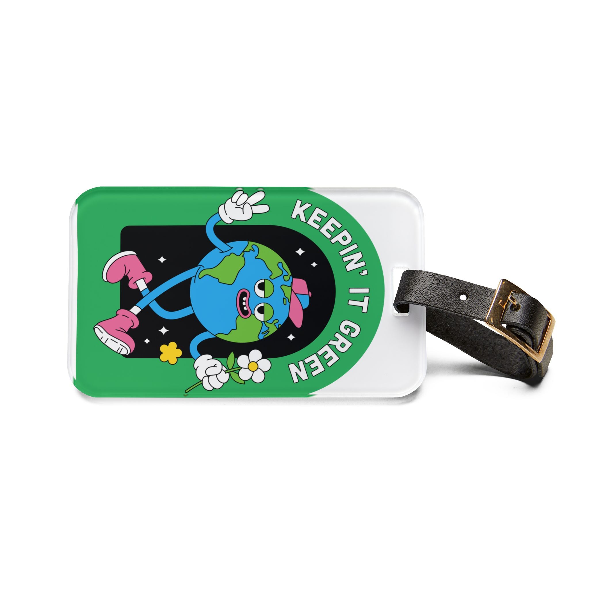 Keepin' It Green Luggage Tag — Cute Earth Cartoon Travel ID
