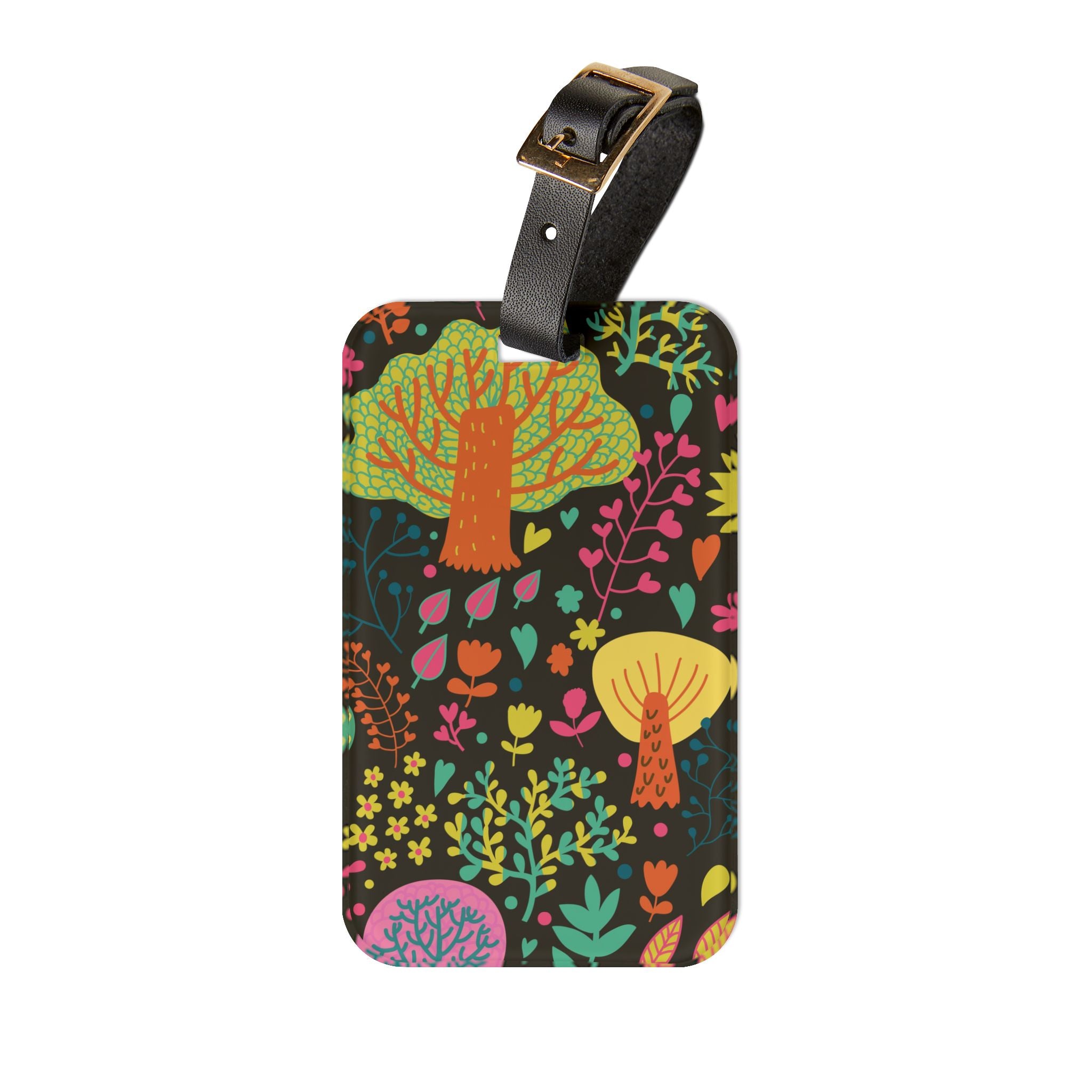 Colorful Forest Luggage Tag — Floral Mushroom Pattern Travel ID Tag