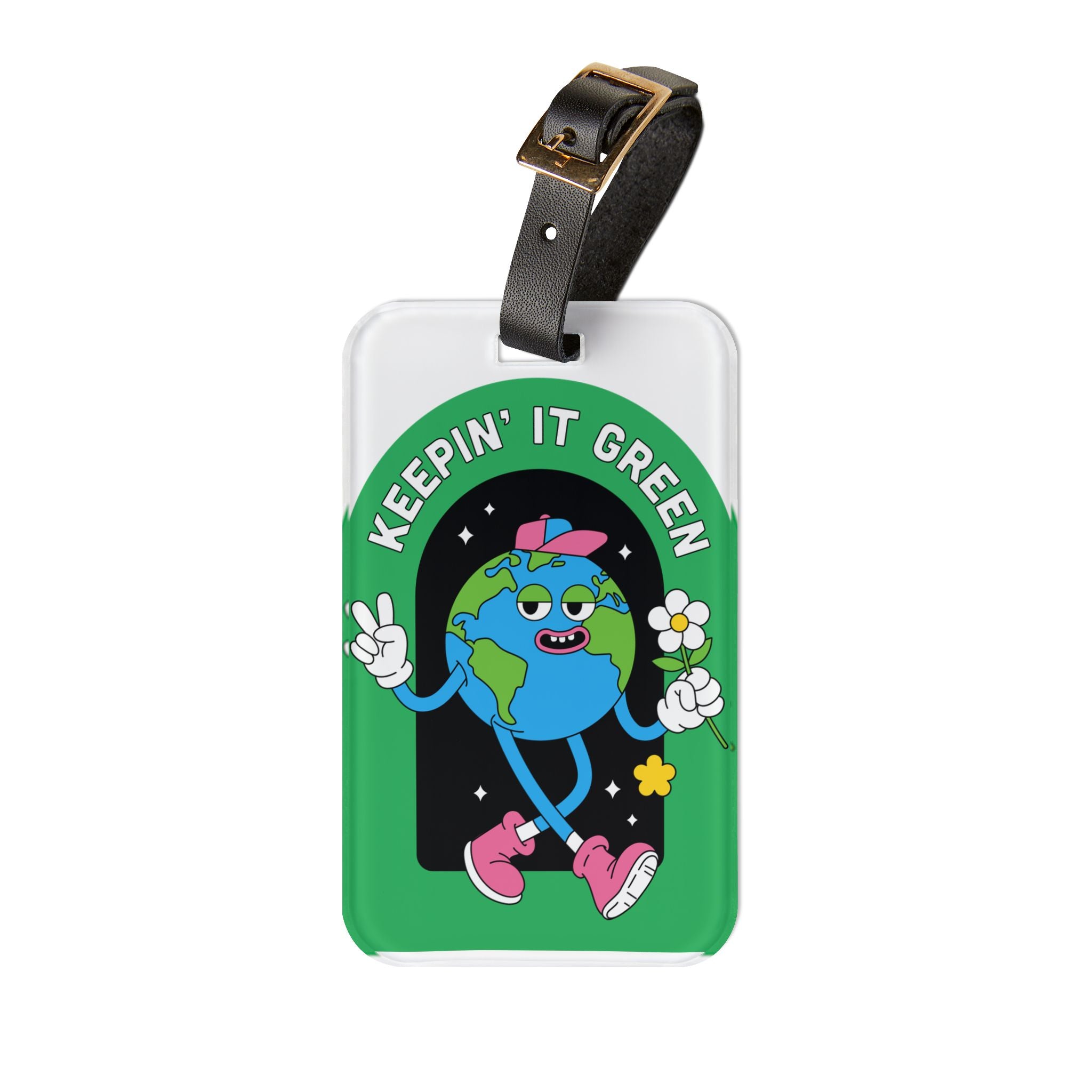 Keepin' It Green Luggage Tag — Cute Earth Cartoon Travel ID