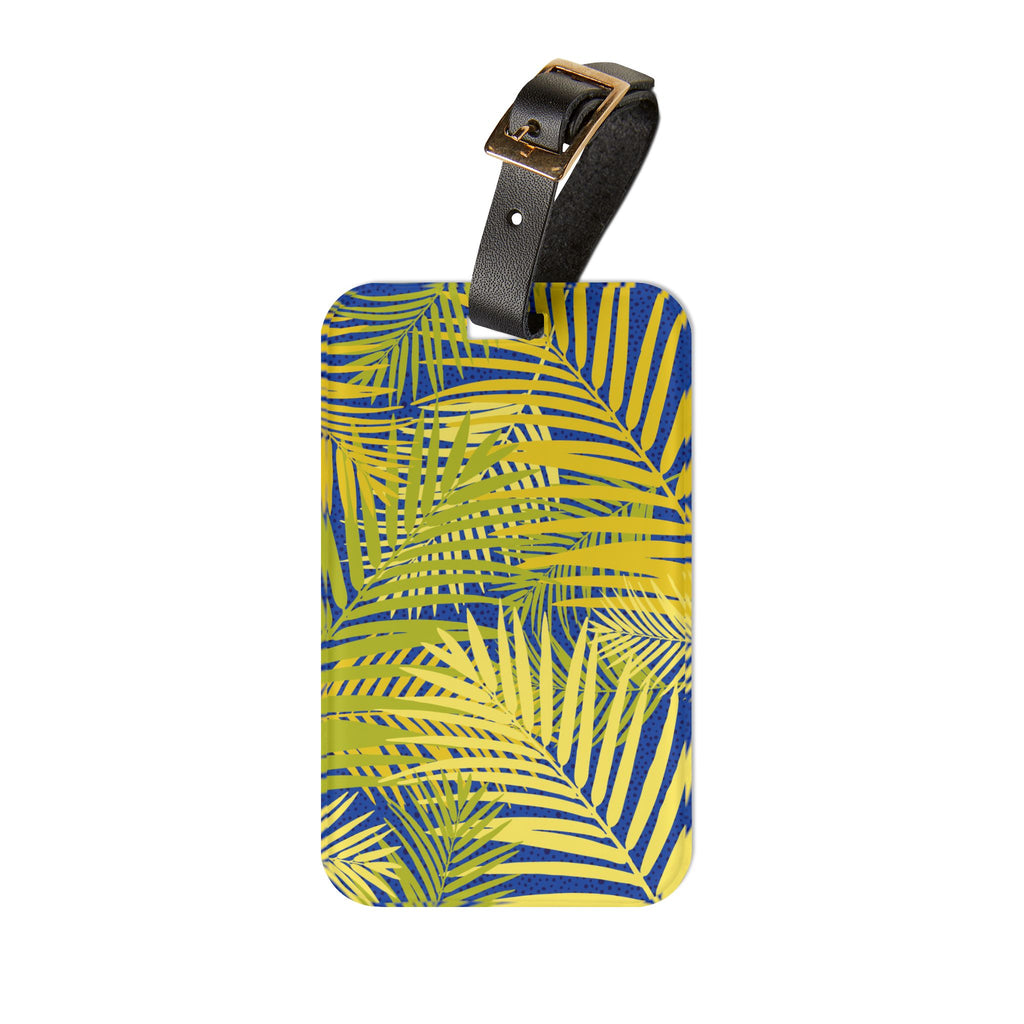 Tropical Palm Luggage Tag — Yellow Leaf Travel ID for Beach Vacations